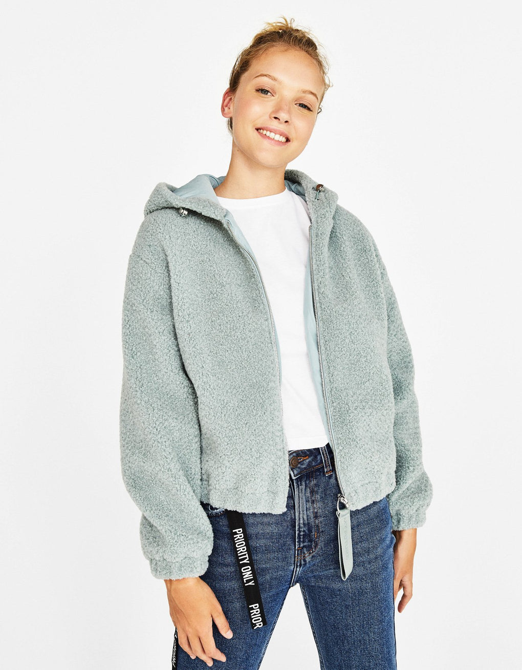 Faux shearling jacket with hood